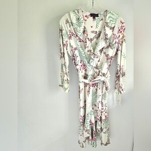 Hale Bob Ivory Floral Faux Wrap Dress Hi-lo NWT
